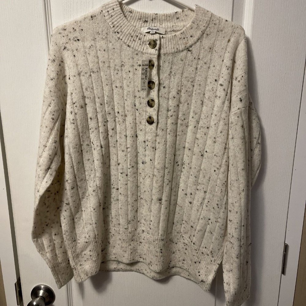 madewell donegal bowden henley sweater size medium white H168